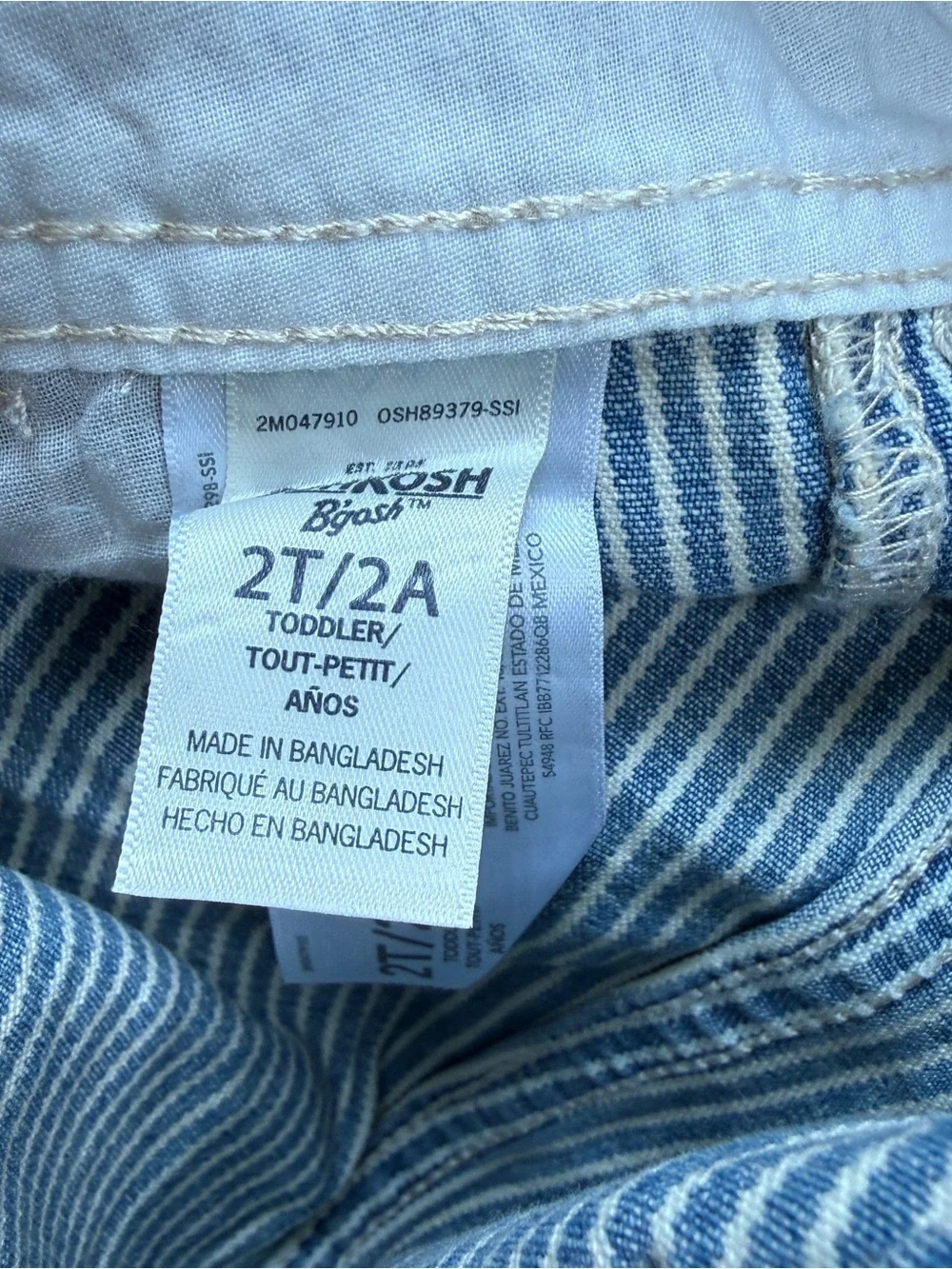 OshKosh B'gosh Kids Light Blue White Pinstripe Train Conductor Overalls Size 2T